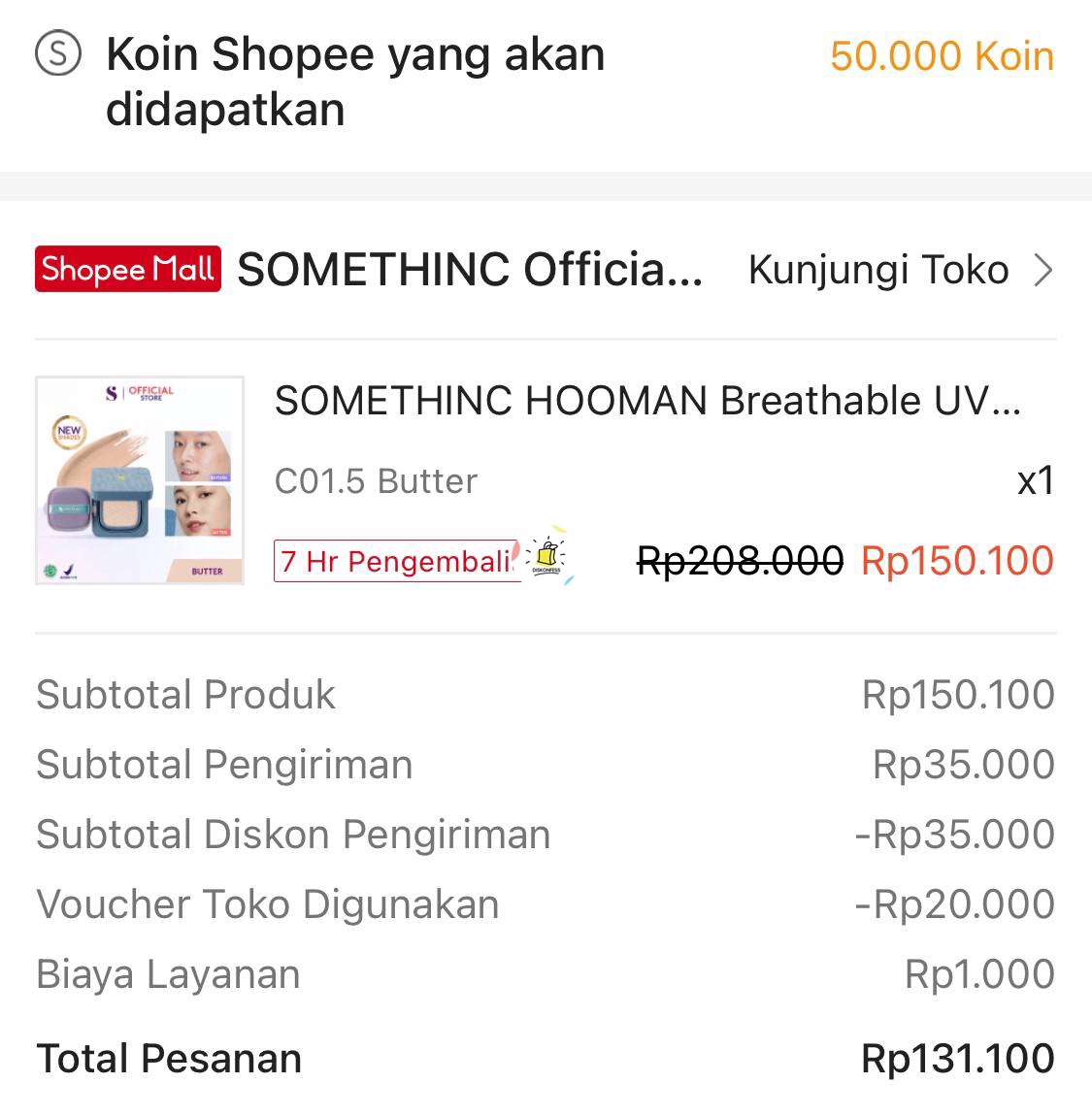 Cushion somethinc hooman 80rb udah worth atau belum gaes? Kalo gak worth mau aku cancel aja nunggu promo yg worth soalnya belum butuh cepet tanya/
