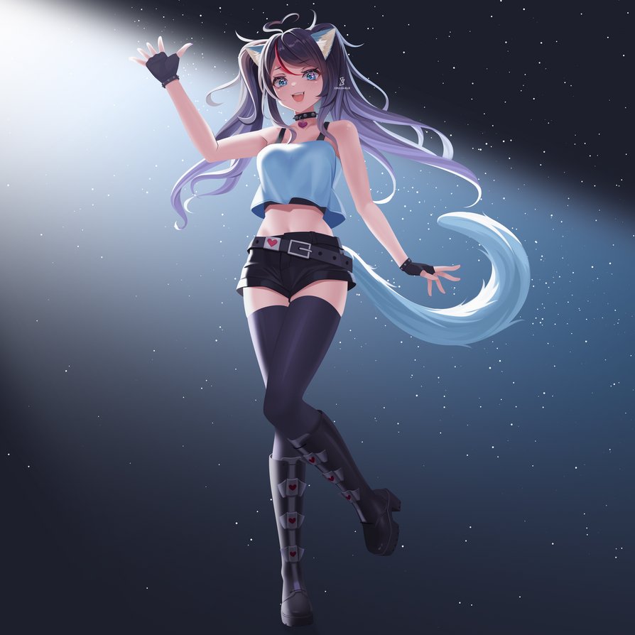 Cerulea-Blue on dA made this lovely art of me. I look like an idol! 🩵 they made me so cuuuute #Vtuber #CATGIRL #kitkatart