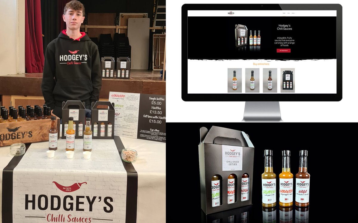 fidelityprint's tweet photo. We helped little Hodgey turn his BTEC Enterprise chilli sauce business in to reality! We assisted him to create a logo for Hodgey's Chilli Sauces, set up a simple ecommerce website and produce supporting marketing for his own stall. Try his chilli sauce at https://t.co/42MHhHgqUg https://t.co/s0kBGxHOgN