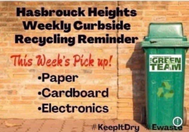 HHGreenTeam's tweet photo. Don’t forget to put your curbside recycling out this evening for tomorrow’s pickup, 1/17.
♻️Remember to #KeepItDry
♻️Include your #ewaste!
#hasbrouckheights
#ResponsibleRecycling #ReduceReuseRecycle #RecycleRight #Sustainability #DoYourPart #recycle #HHRecycles https://t.co/MqxFKlM1AH