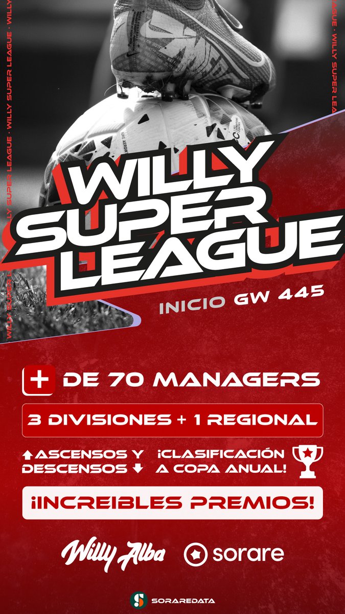 WillyAlbaOK's tweet photo. ¡Lanzamiento Oficial!

Se viene... WILLY SUPER LEAGUE! 🔥🔥

Locura de evento para mi comunidad de Sorare!!!

#WillySuperLeague