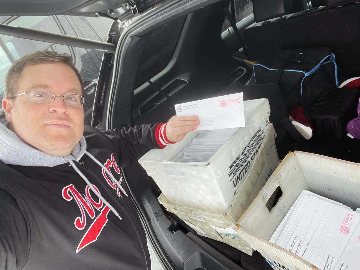 Principal Gabel at the post office. Snow can’t stop him from getting our Class of 2028 letters in the mail!