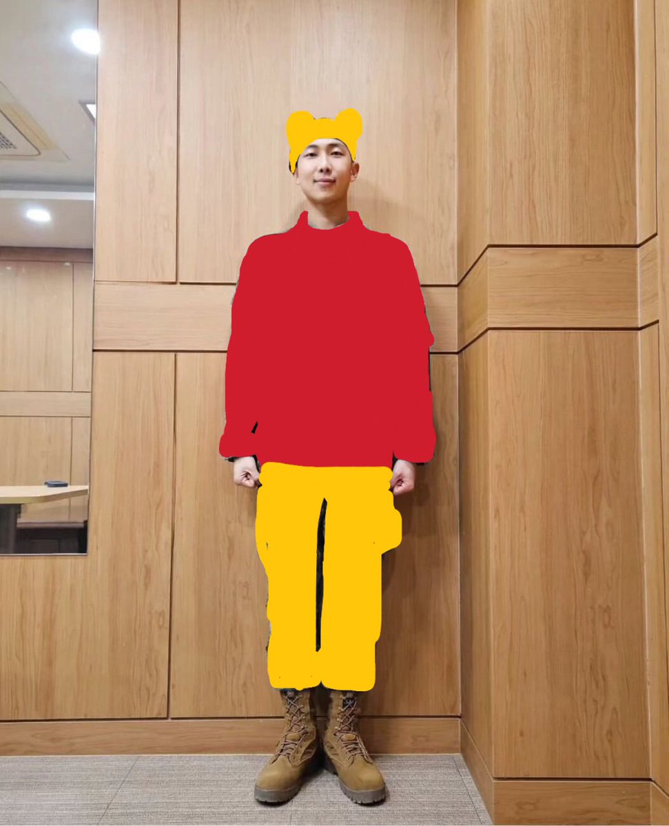 namgitism's tweet photo. fuck the military here’s joonie the pooh https://t.co/FOb9GQqFxu