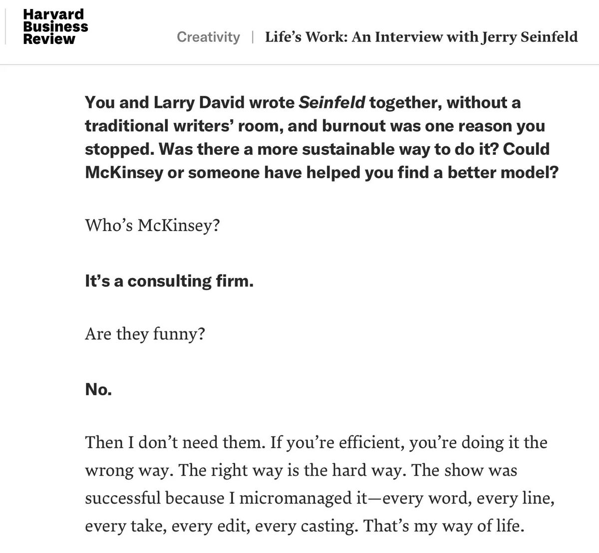 AdamSinger's tweet photo. Avg MBA brain: "hey Seinfeld, why didn't you simply hire McKinsey?" https://t.co/vFr6wHLbpQ