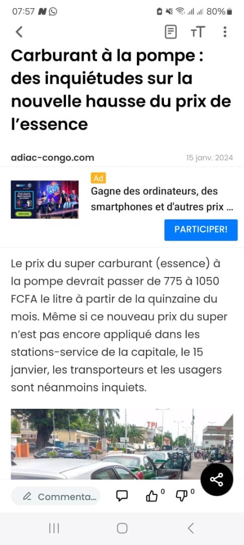 FAKE NEWS: une information circule, prétendant qu’une nouvelle augmentation des prix du carburant serait projetée. Le Gouvernement dément formellement cette fausse information. <a href="/MinistereComCG/">Ministère de la Communication & Médias - CG</a> <a href="/PR_Congo/">Présidence de la République du Congo - Officiel</a> <a href="/GouvernementCG/">Gouvernement de la République du Congo</a>
