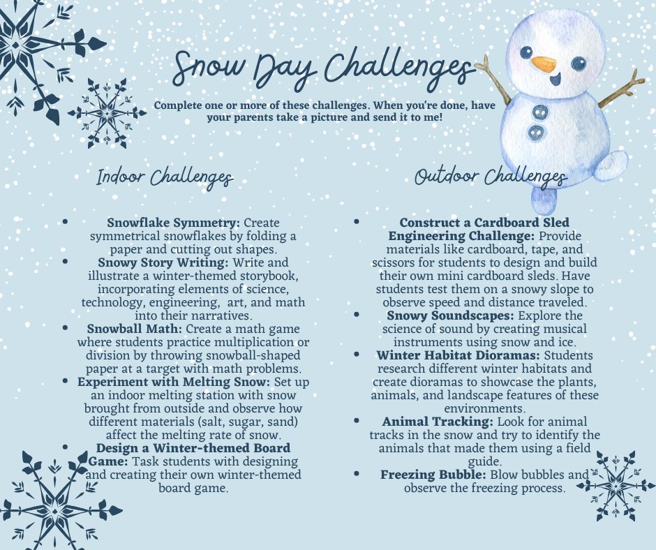 🌨️ ❄️ ✨️TEACHER FREEBIE for a SNOW DAY‼️Hello, wonderful educators! I'm excited to share a fantastic free resource with you to send to your parents and have students enjoy at home on a snowy day. #edchat #education #k12 #canva #STEM #learning #teaching #STEAM #inspiringschool