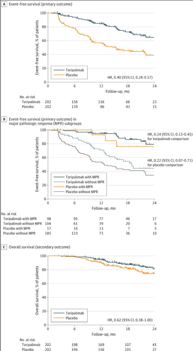 ADesaiMD's tweet photo. @JAMANetworkOpen #NEOTORCH study #lcsm
➡️ Toripalimab + chemo 📈 in EFS vs chemo alone in resectable #NSCLC
IMHO: Open ❓s:
1) No. of cycles pre-op: 3 vs 4?
2) Value of addnl #ICI in pCR/MPR? Only 70% pts get to #maintenance Rx https://t.co/omz2H39xcr @OncoAlert @LungCancerRx https://t.co/F93dbzvvA9