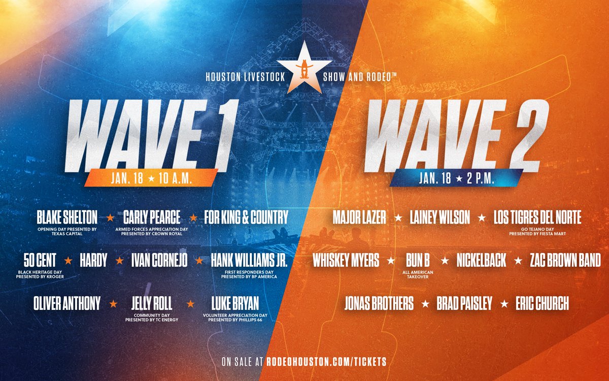 RODEOHOUSTON Ticket Alert ‼️

🎫 Feb. 27 - March 7 tickets go on sale at 10 a.m. THIS Thursday. Waiting rooms open at 9:30.
🎫 March 8 - 17 tickets go on sale at 2 p.m. THIS Thursday. Waiting rooms open at 1:30.