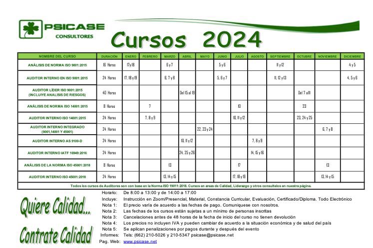 COPARMEXSON's tweet photo. Nuestro socio Psicase Consultores tiene los siguientes cursos de auditores disponibles, con base en la Norma ISO 19011:2018. https://t.co/wNWW7RcE0R