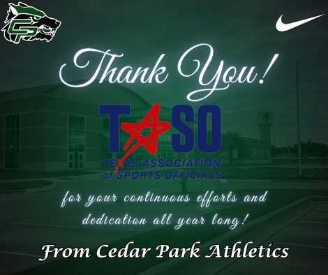 Thank you to ⁦our Texas Association of Sports Officials for dedicating so much time and effort making sure our kids have a chance to show off their hard work. We appreciate all you do! #OneStandard #Attack ⁦@LISD_AD⁩ ⁦@THSCAcoaches⁩ ⁦⁩ ⁦@Cedar_ParkFB