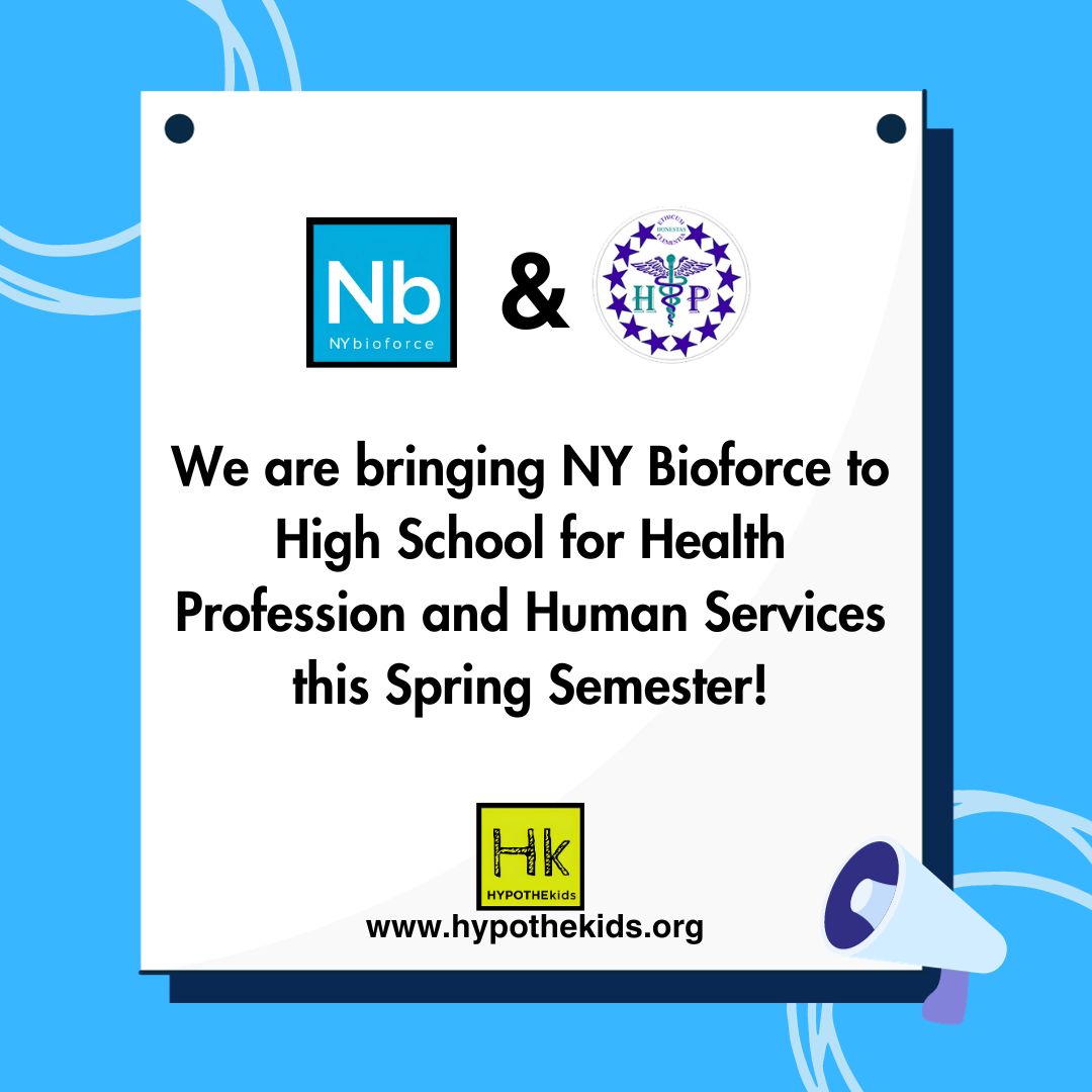 HYPOTHEkids's tweet image. #HYPOTHEkids is bringing #NYBioforce to High School for Health Profession and Human Services (#HPHS) this Spring Semester! Students will gain hands-on experience in laboratory techniques and complete a paid summer research internship. #STEAMeducation #newchapter