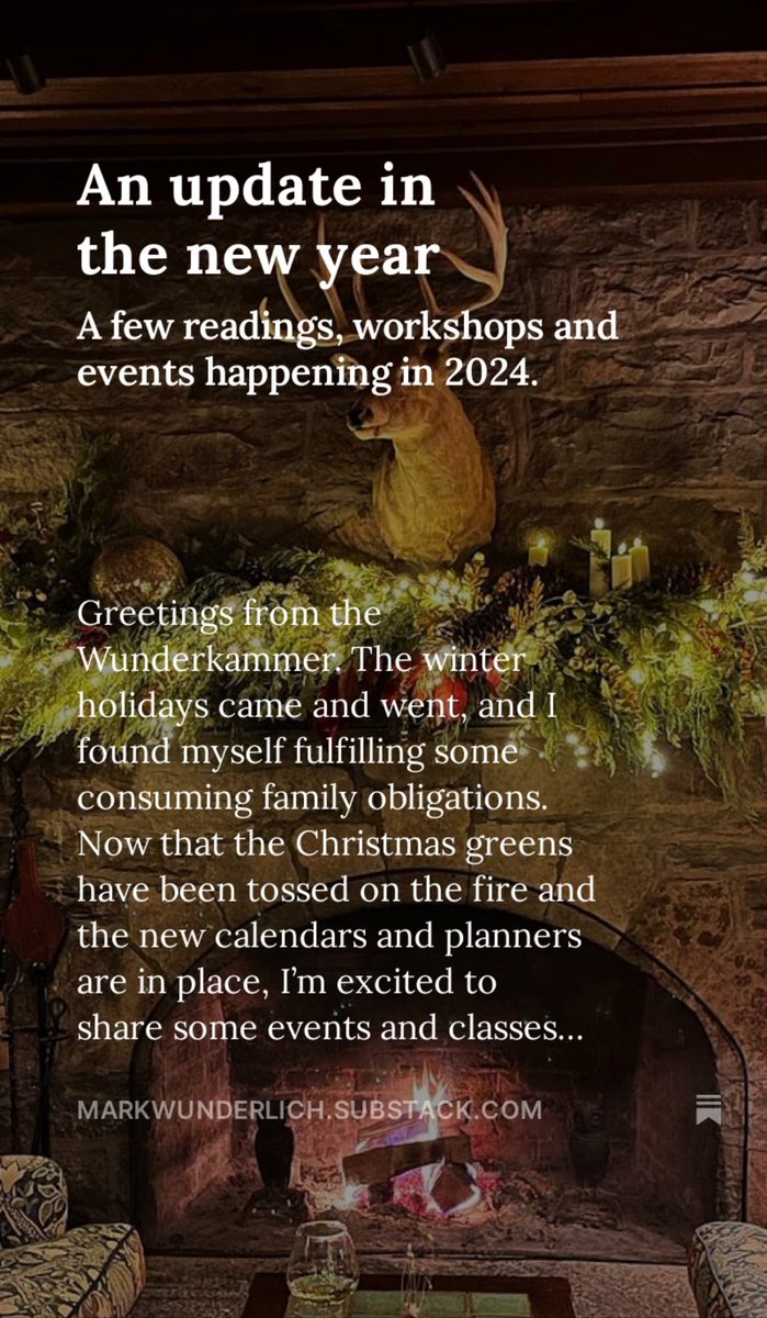 Follow the Substack link in my bio for the full calendar of readings and workshops in 2024.