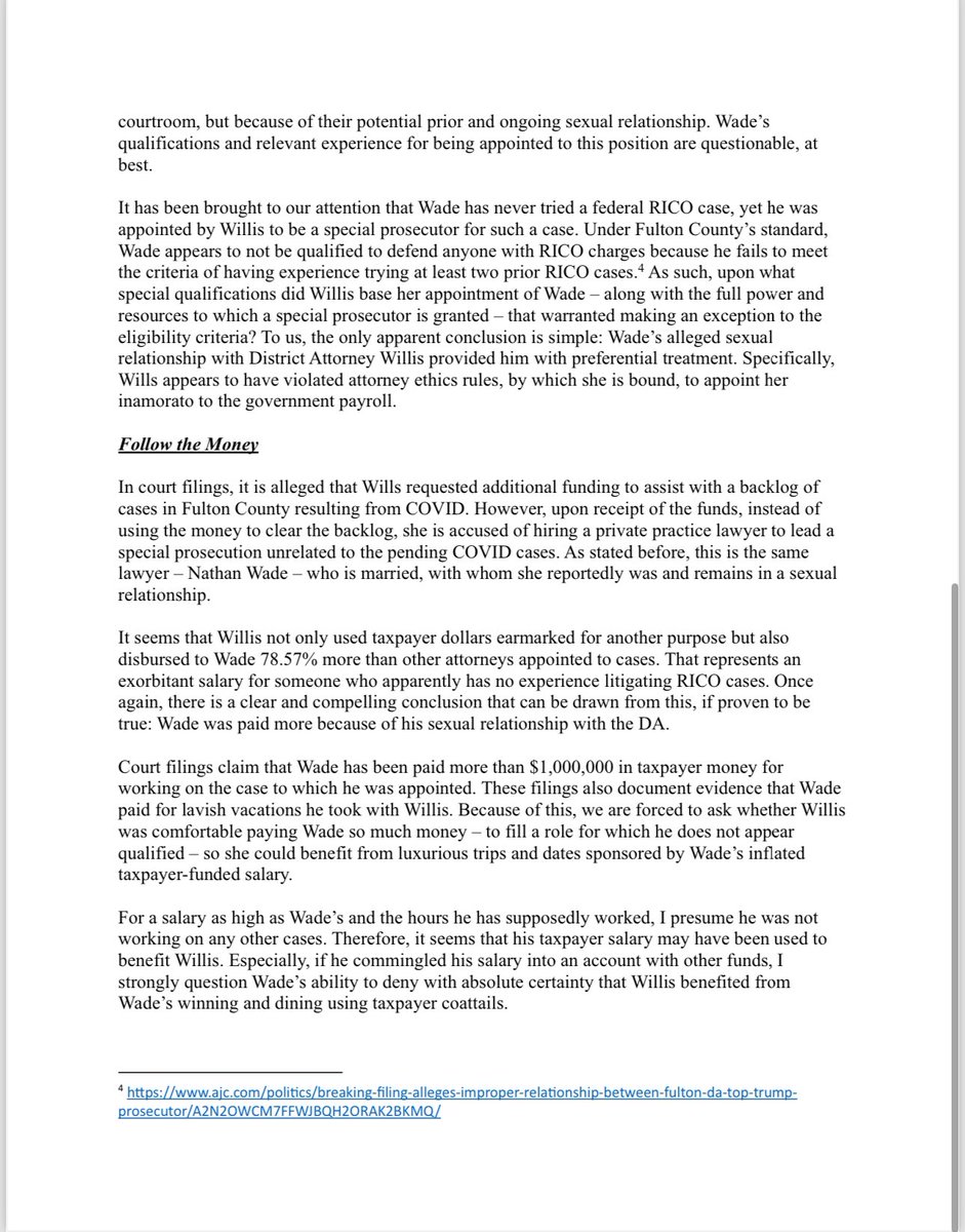 CoryMillsFL's tweet photo. Fani Willis’ corrupt and unethical practices, conflict of interests, and potential collusion with Joe Biden to weaponize her role against a political opponent for blatant election interference should warrant an investigation and her debarment and dismissal. These Departments of Injustice must have accountability. 

Georgia, taxpayers, and President Donald Trump deserve more than this corruption circus and kangaroo courts. This is a direct assault on justice.

I am formally calling on the Georgia State Bar to step up and immediately initiate an investigation on Fani Willis involvement Special Prosecutor Nathan Wade to bring transparency, accountability, and true justice to Georgia’s legal system.
