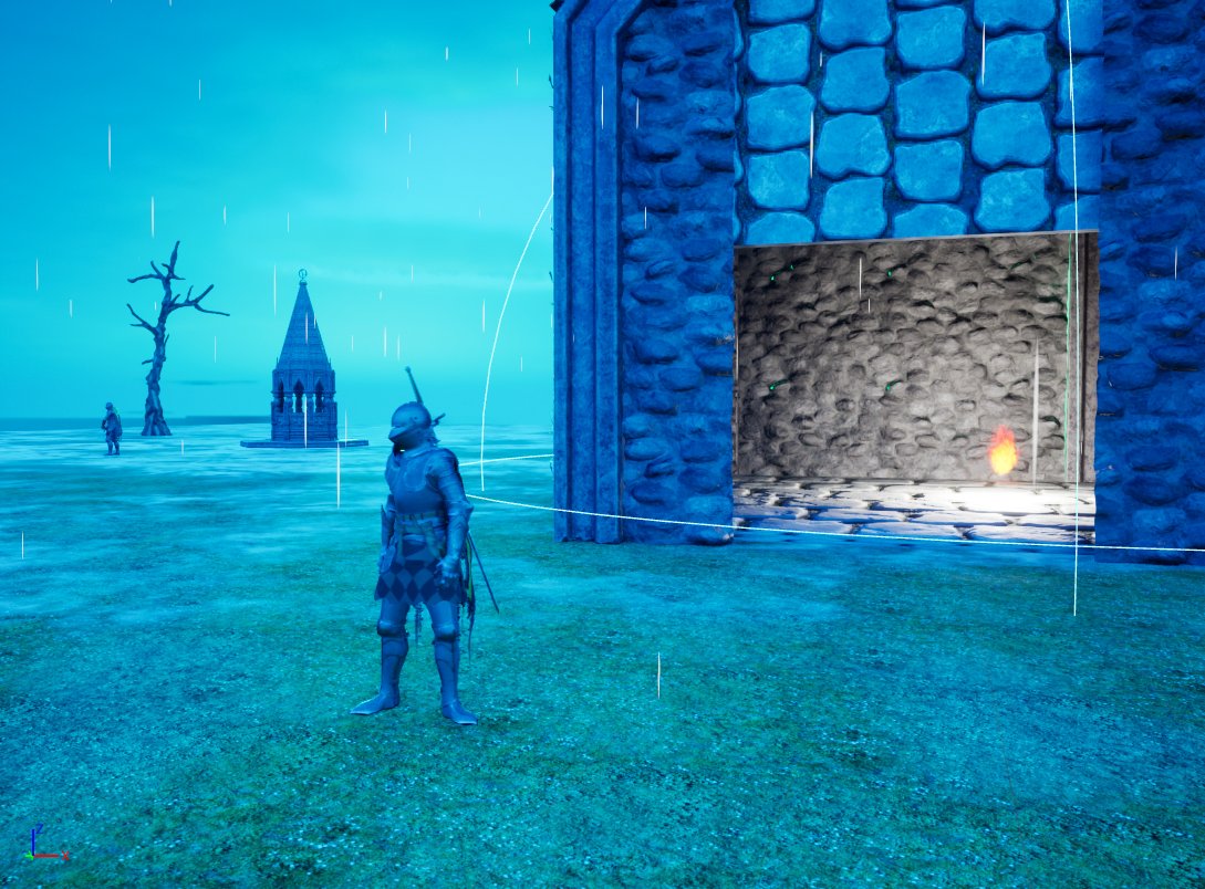stevo525's tweet photo. WIP Wwise/UE5 Project going for a dark fantasy feel, been editing the lighting and using niagra system to add rain and fire effects.

#gameaudio #sounddesign https://t.co/6nhteBRb5s