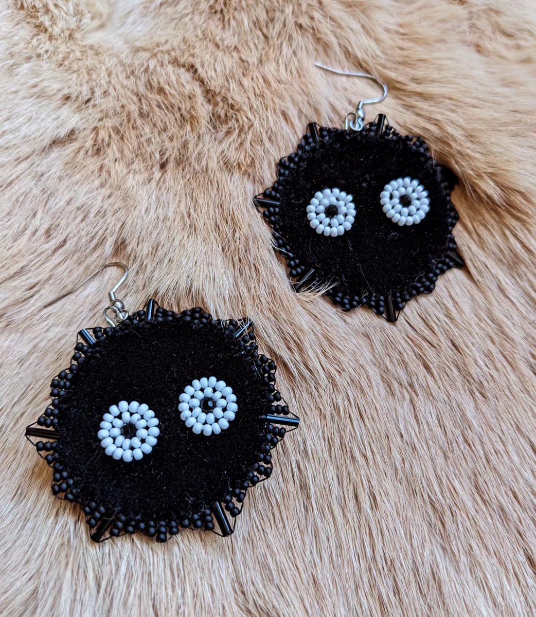 soot sprite earrings (beaded on black velvet)