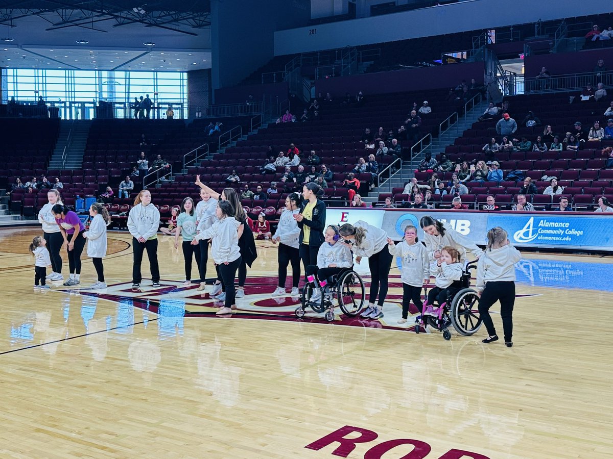 JennStraws's tweet photo. What a special and spectacular halftime performance by @misskimdance Our Time to Shine dancers at @ElonWBasketball today. They totally stole the show!!  #BiggerThanBasketball #ThisIsMe 💃🩷🏀💥 https://t.co/8EzibQBuTY