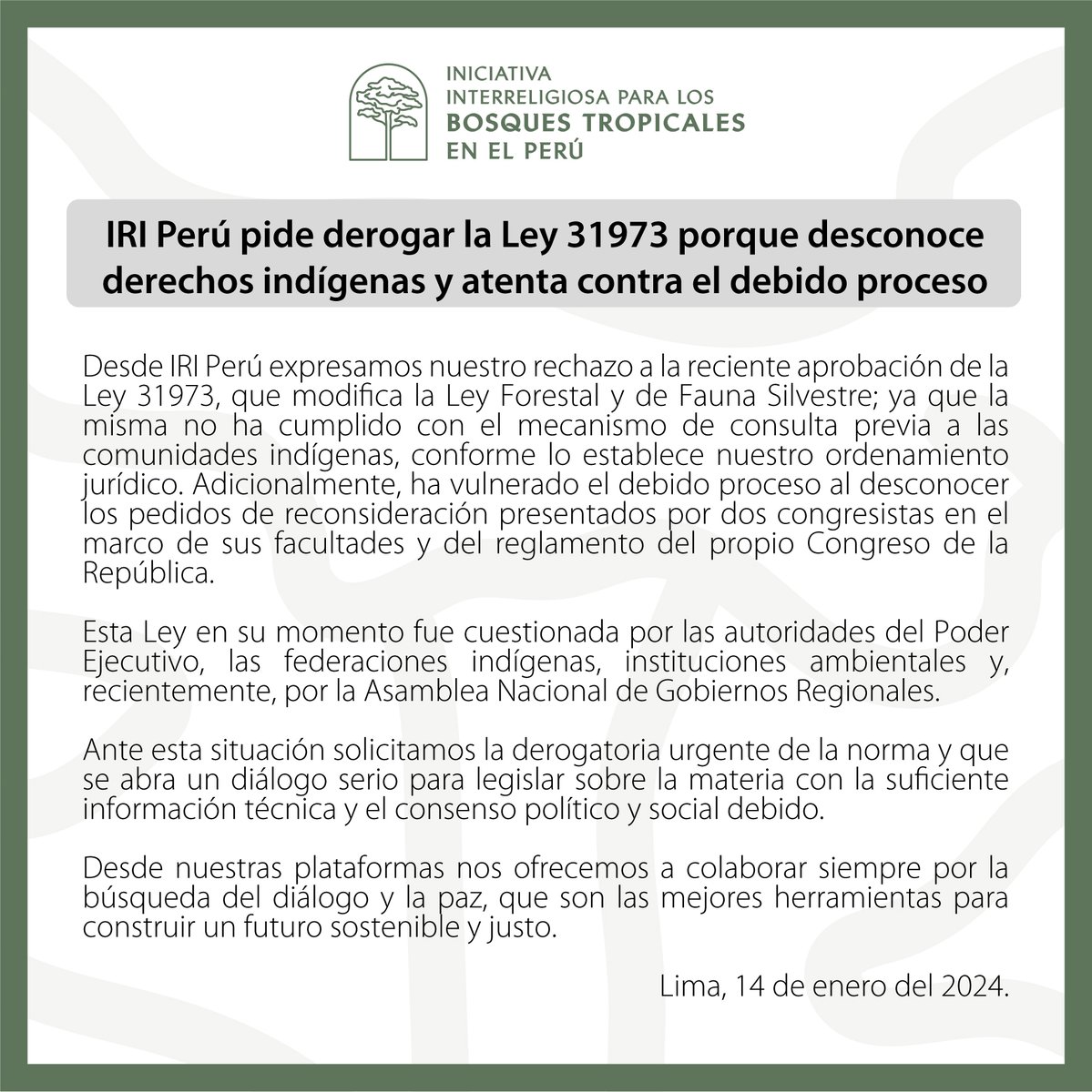IriPeru's tweet photo. ➡️Adicionalmente, ha vulnerado el debido proceso al desconocer los pedidos de reconsideración presentados por dos congresistas en el marco de sus facultades y del reglamento del propio Congreso de la República.
#bosques #LeyForestal #pueblosindígenas https://t.co/9JLkaNGRix