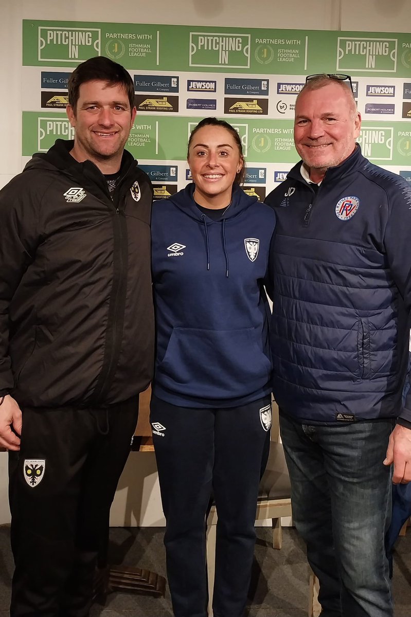 RPVFC's tweet photo. 🟡🔵Was great for RPV to host @afcw_women today vs Sudbury at short notice, but was even better to see the AFCW goal scoring record of 104 goals by Kevin Cooper equalled today by Ashlee Hincks impressive hatrick. Chairman JD &amp; 1st team coach Kevin Foster celebrate the event 📷 https://t.co/FUML1R2Vo5