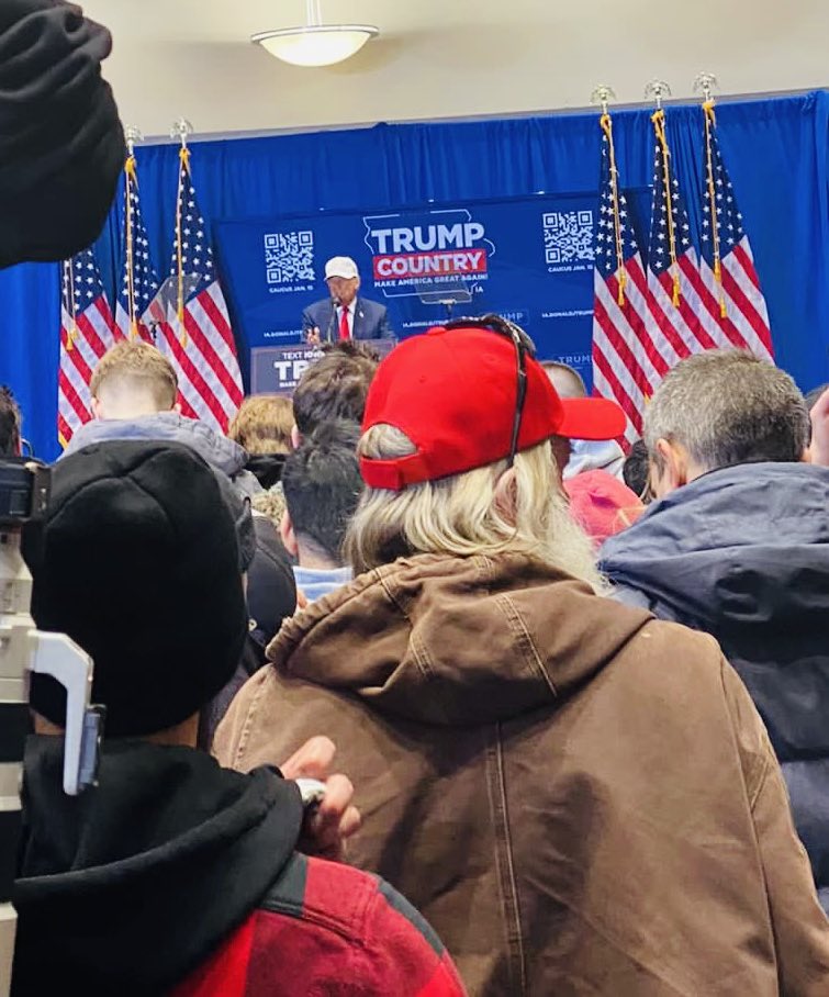 The Trump rally is packed from front to back. Some people drove 100+ miles to see him today. It’s the most attended event of this final #IowaCaucus weekend.