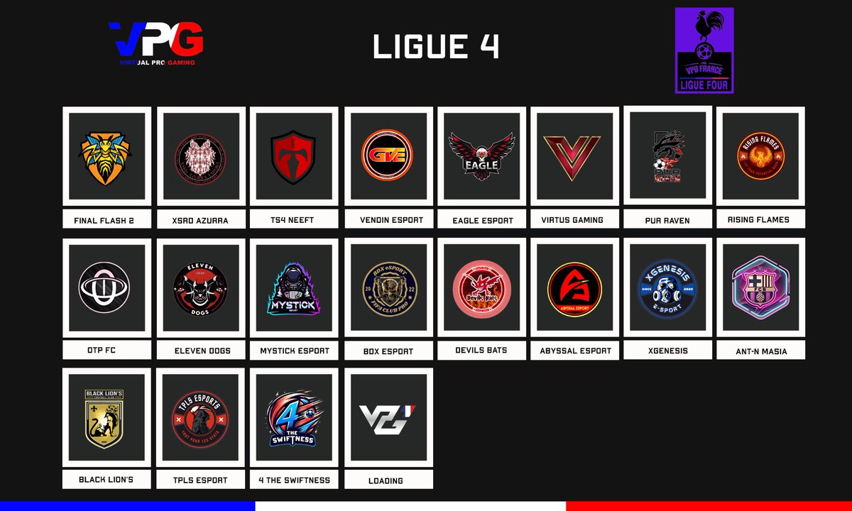 VPGFrance_'s tweet photo. 🚨 ANNONCE 🚨

Nous sommes de retour pour une nouvelle saison !

Tout le STAFF VPG 🇫🇷 vous souhaite une bonne saison ⚡️

Voici les clubs qui vont participer pour la saison 2 

🟣 LIGUE 4 🟣 https://t.co/7KbVE4Z5Ma