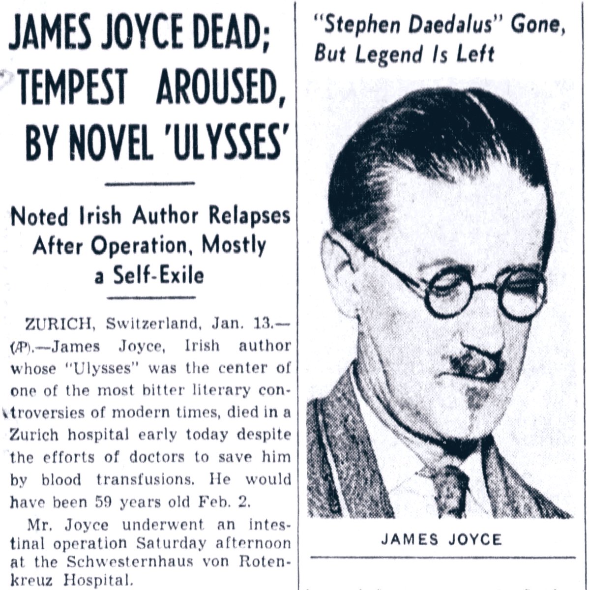 AP news release on January 13, 1941 - James Joyce Dead “… ‘Ulysses’ made him the fountain head of a cult which contributed little, if anything, to the world’s letters and became chiefly known for its incomprehensibility.” 🤔