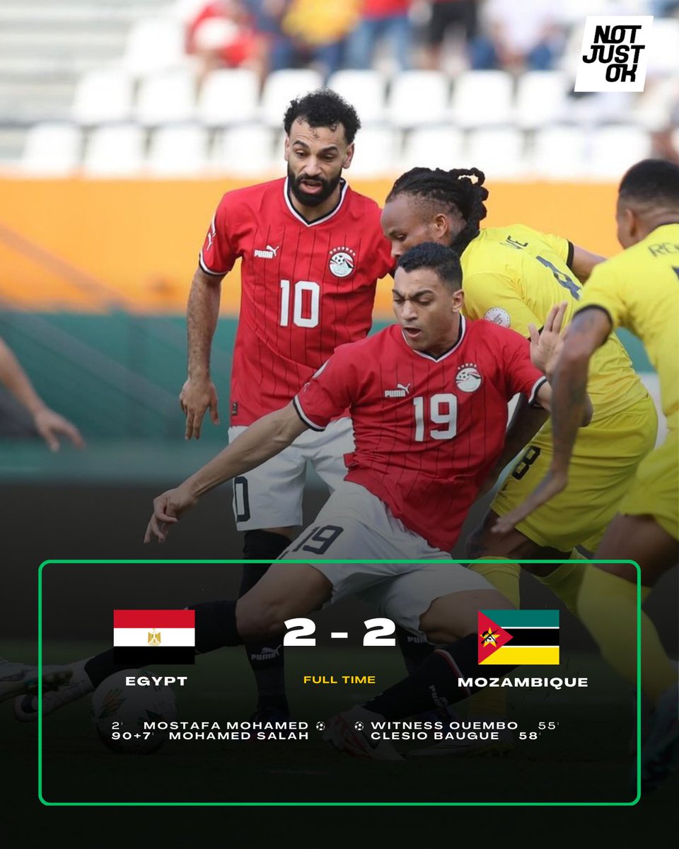 NOTJUSTOK's tweet photo. The first Group B game between🇪🇬 Egypt and 🇲🇿 Mozambique didn’t go as planned. Egypt should have won easily.

Did Mozambique step up or did Egypt just not play well? https://t.co/w1mzyWCsKl