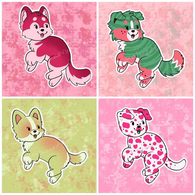 pomegranate husky, watermelon aussie, pear corgi, and dragon fruit dalmatian!