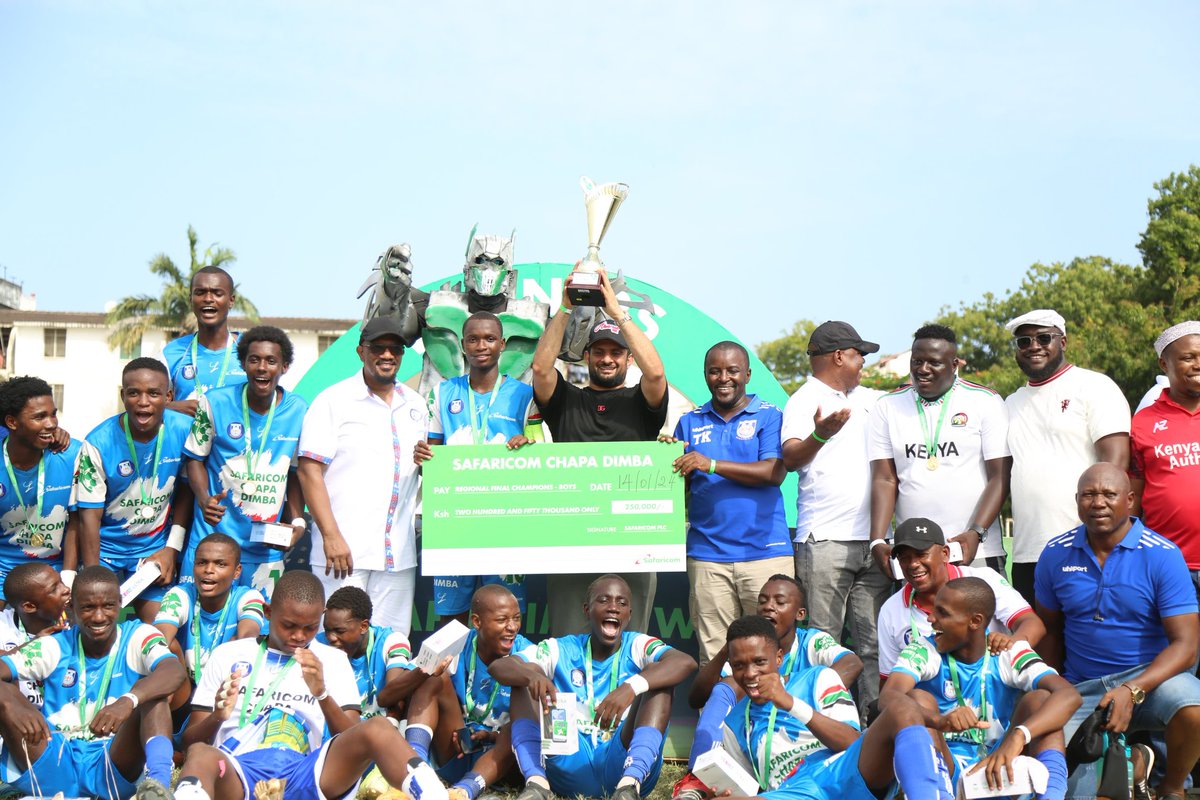 AharubKhatri's tweet photo. Congratulations to Bandari Youth FC, representing Mombasa, for their victory over Tana River, securing the Coastal Cup and a prize of 250,000 in the #ChapaDimbaNaSafaricom. Also, kudos to Changamwe Ladies for their impressive 3-0 win against Kilifi Ladies, earning them the championship in the ladies' category. Well done to both teams!