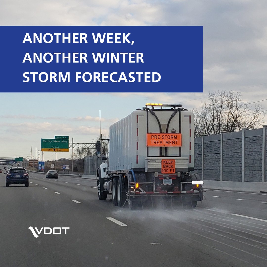 Snow, freezing rain &amp; mixed precipitation are in the forecast tonight through Tuesday morning. VDOT crews in most of Virginia are pre-treating roads &amp; bridges before the storm. Pay attention to forecasts &amp; plan travel around the storm.
❄️ Learn more: bit.ly/3RYFxf9