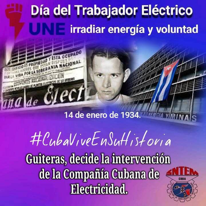 UlisesGuilarte's tweet photo. Desde @CubaCentral expresamos nuestra felicitación a los Trabajadores Eléctricos en su día. Ejército integrado por hombres y mujeres d una alta calificación y compromiso con el pueblo y la #RevolucionCubana🇨🇺. #FielesAlLegado #TrabajadoresProtagonistas @DiazCanelB @SindicatoMinas https://t.co/rHO8yw3YhC