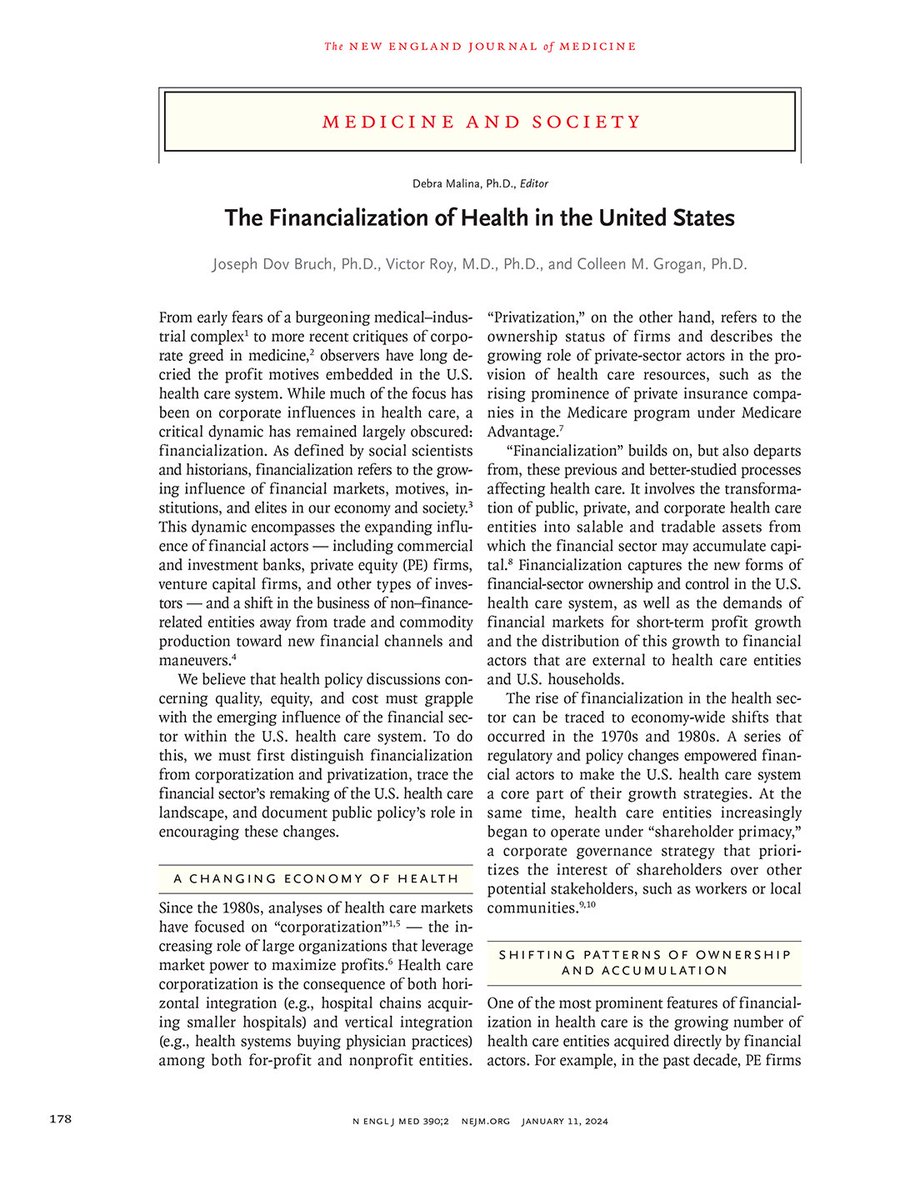 Medicine and Society article by Drs. @Joe_Bruch, @victorroy & @ColleenGrogan5: The Financialization of Health in the United States nej.md/41Qv0XS #HealthPolicy