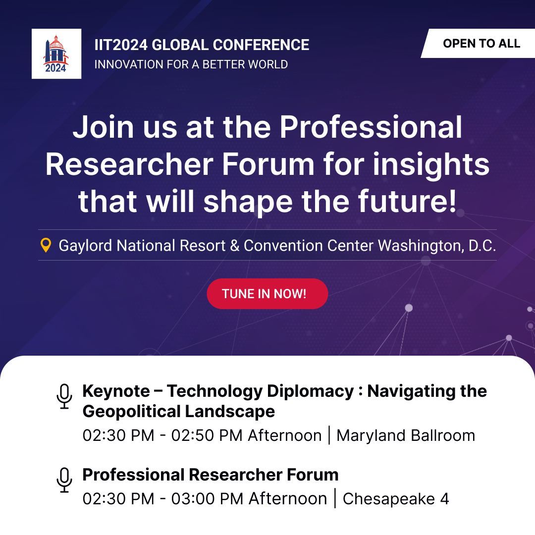 Get Excited to dive into the world of Technology Diplomacy and navigate the ever-evolving Geopolitical Landscape in our Keynote address. 

🚀 Join us at the Professional Researcher Forum for insights that will shape the future!

Tune In Now: buff.ly/47C5pDl