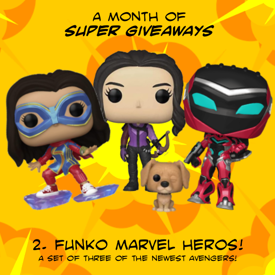 FunnyFigs's tweet photo. The SUPER MONTH continues - now with a #FUNKO flair! Get three awesome characters - Kamala Khan as the charming #MsMarvel; Kate Bishop as the sharpshooting #Hawkeye (with bonus #pizzadog) and the awesome Riri Williams as #IronHeart ! Hit the 🧵for the 🔗! https://t.co/EgecWeA91k