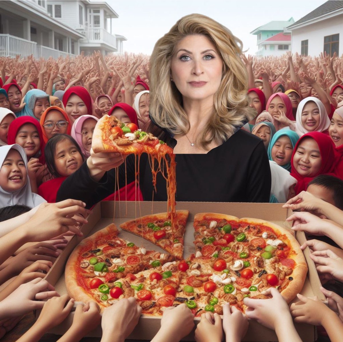 Dyor_Fudd's tweet photo. Samantha Le Duck feeding 1 million people with one pizza https://t.co/gyLp6blPGC