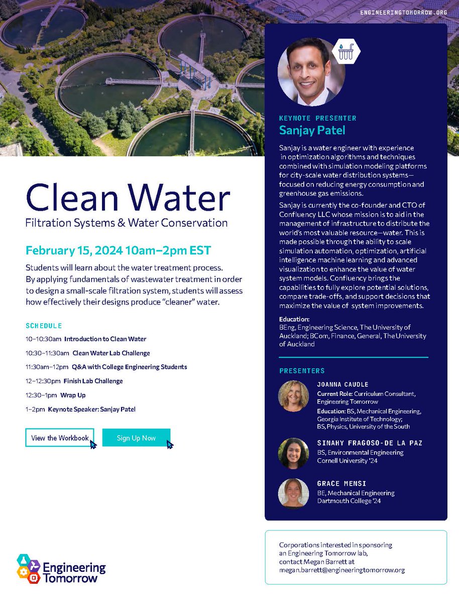 Don't miss our Clean Water Lab Day on Feb. 15th. Sign up now at engineeringtomorrow.tfaforms.net/17