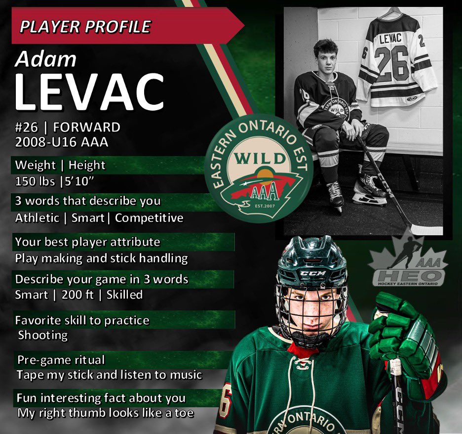U16EOWildAAA's tweet photo. 🚨PLAYER PROFILE 🚨 EO Wild AAA U16 - 2008 #26 Forward Adam Levac @adamlevac_26
@heoaaaleague 
@HEOhockey @OHLHockey  
@heo_prospects 
  #eowildaaa #draftyear #aaahockey https://t.co/16wZ16ZjbQ