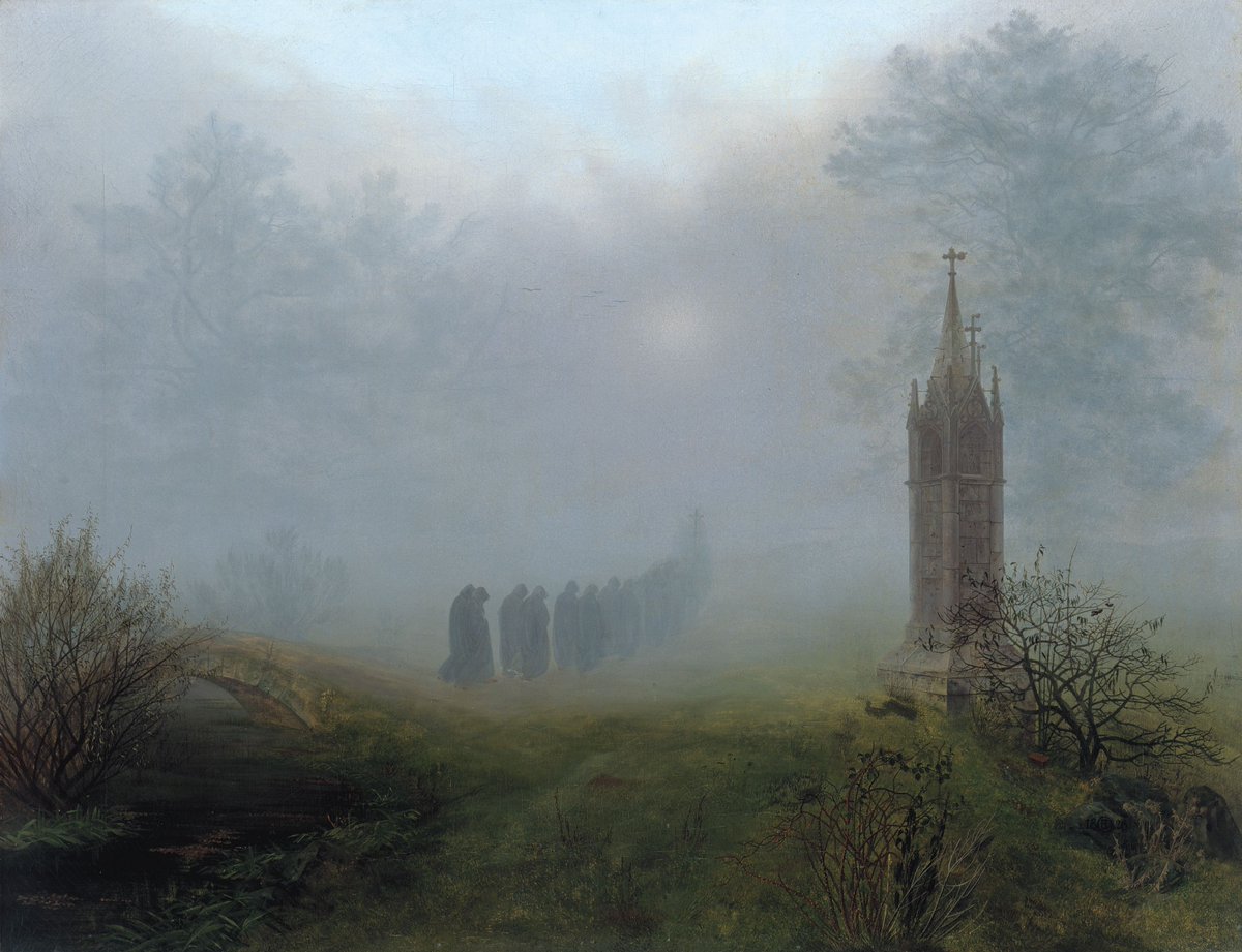 DannyTempest777's tweet photo. "Procession in the Fog" (German; "Prozession im Nebel") by Ernst Ferdinand Oehme, oil on canvas painting from 1828. ๐๏ธโ๏ธ #ProcessionInTheFog #ProzessionImNebel #ErnstFerdinandOehme #Oehme #Painting #OilOnCanvasPainting #OilOnCanvas #Art #Romanticism #RomanticMovement #RomanticEra https://t.co/7jDUn3YmwW