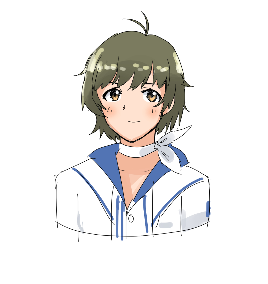 akizuki ryo 1boy male focus solo smile white background brown eyes simple background  illustration images