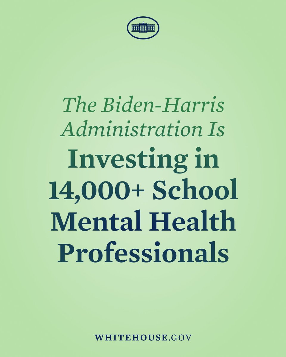 .@POTUS and I are making the largest investment in history to support student mental health. This week, I announced an additional $285 million to help ensure every child in our nation can access the mental health support they need to reach their full potential.