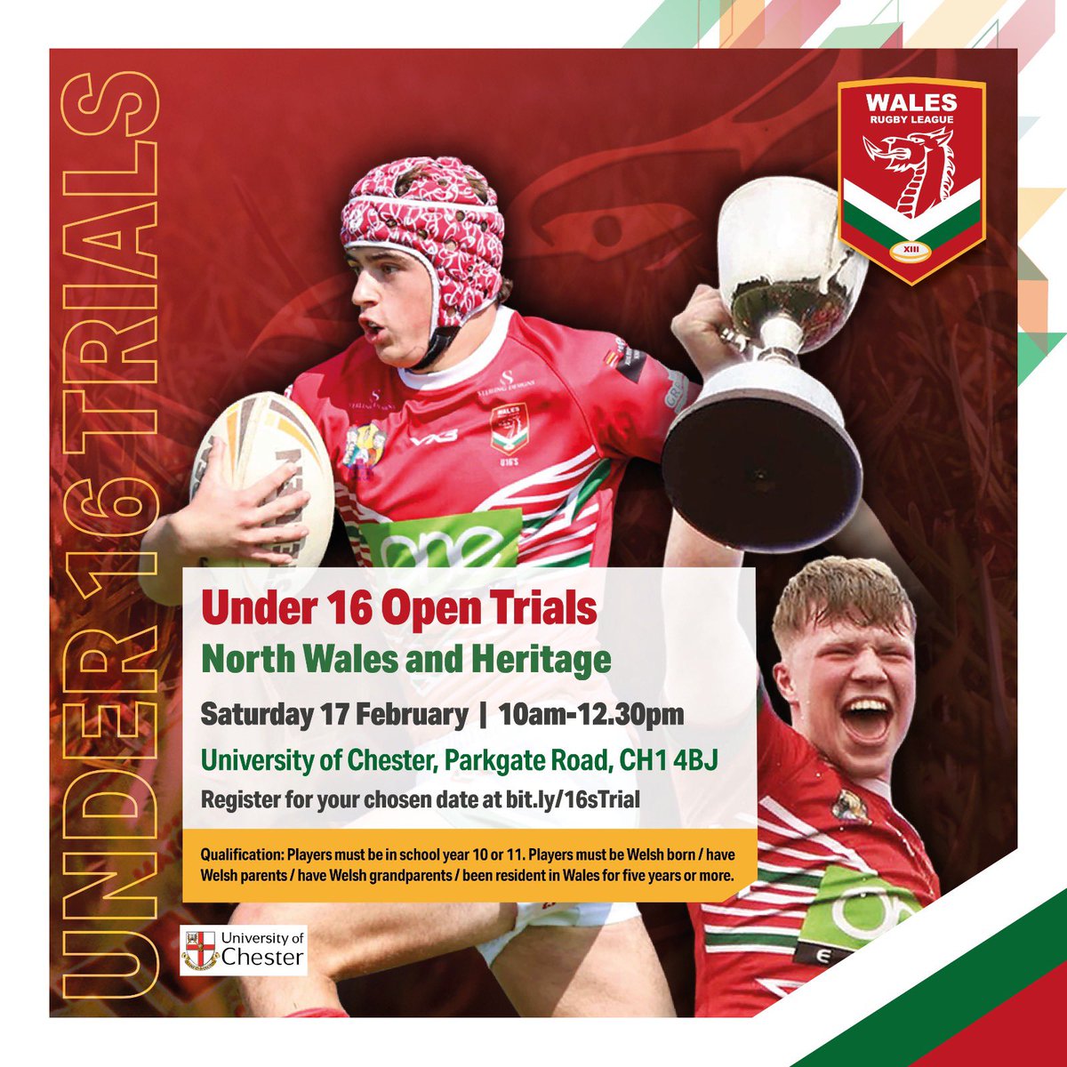 Wales Rugby League are hosting U16’s trials on the 17th February. If you’re interested please click the link below and register!

forms.gle/hvzC3114Lbznqq…