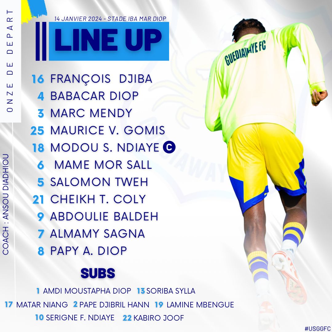 fc_guediawaye's tweet image. Les 11 Crabes de DIADHIOU de ce soir face aux Goréens.
#FootLocalSN #Ligue1SN
#AllezLesCrabes 💛💙