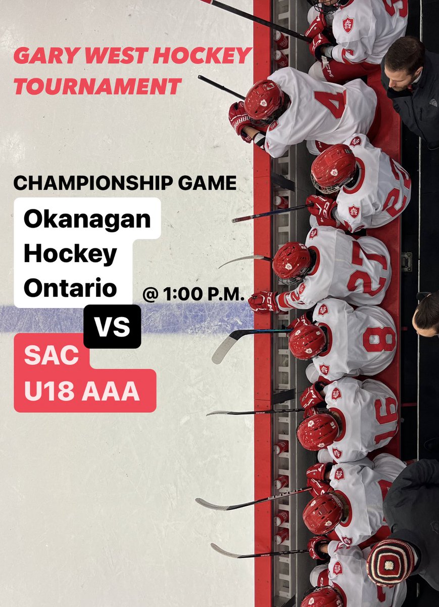 standrews1899's tweet photo. The U18 AAA Hockey team is playing in the finals of Gary West Tournament against Okanagan Hockey Ontario today at 1 p.m. 

Join us in the La Brier Family Arena to cheer on the Saints!

Livestream: https://t.co/pEOt68A3Ja https://t.co/FoSec3jO7I
