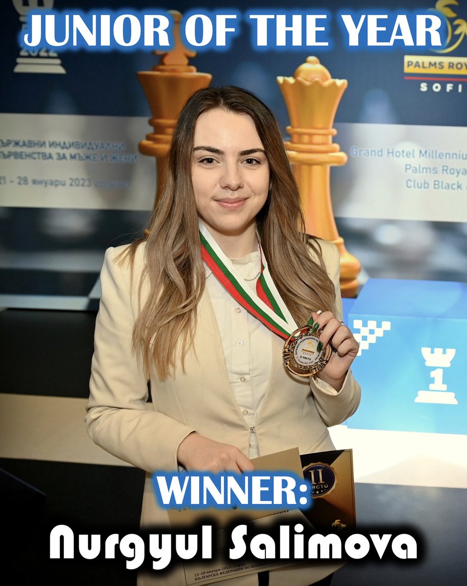OnTheQueenside's tweet image. Congrats to the 2023 #womeninchess Junior of the Year: Nurgyul Salimova!! 🥳🎉👏

Nurgyul did the impossible and qualified for the Candidates at the World Cup! But don&apos;t forget her Bulgarian Championship runner-up and ETCC double gold too! 🤯

📷: K Kanov
#chess #ChessYearAwards