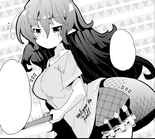 今回モノクロに落とし込むのが 難しかった早鬼、日狭美、ちやりの三人。  柄入りの服だったり、色が似通ってたりと ほぼ初描きという事もあり、試行錯誤しまくりでした。