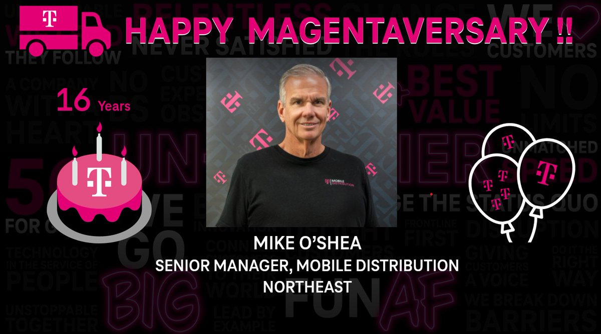 Please join me in wishing @PhillyMikeOShea a very HAPPY SIXTEEN-year Magentaversary! Thank you for your contributions and all you do for team Northeast!