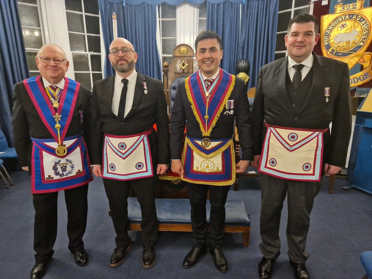 TempleLodge322's tweet photo. A surprise visit from the Provincial Grand Master, who proceeded to take the chair and invest our Worshipful Master as Provincial Grand Steward, after a flawless Advancement ceremony of two excellent candidates. A record amount was then collected for charity at the festive board. https://t.co/hp4xeN9k0M