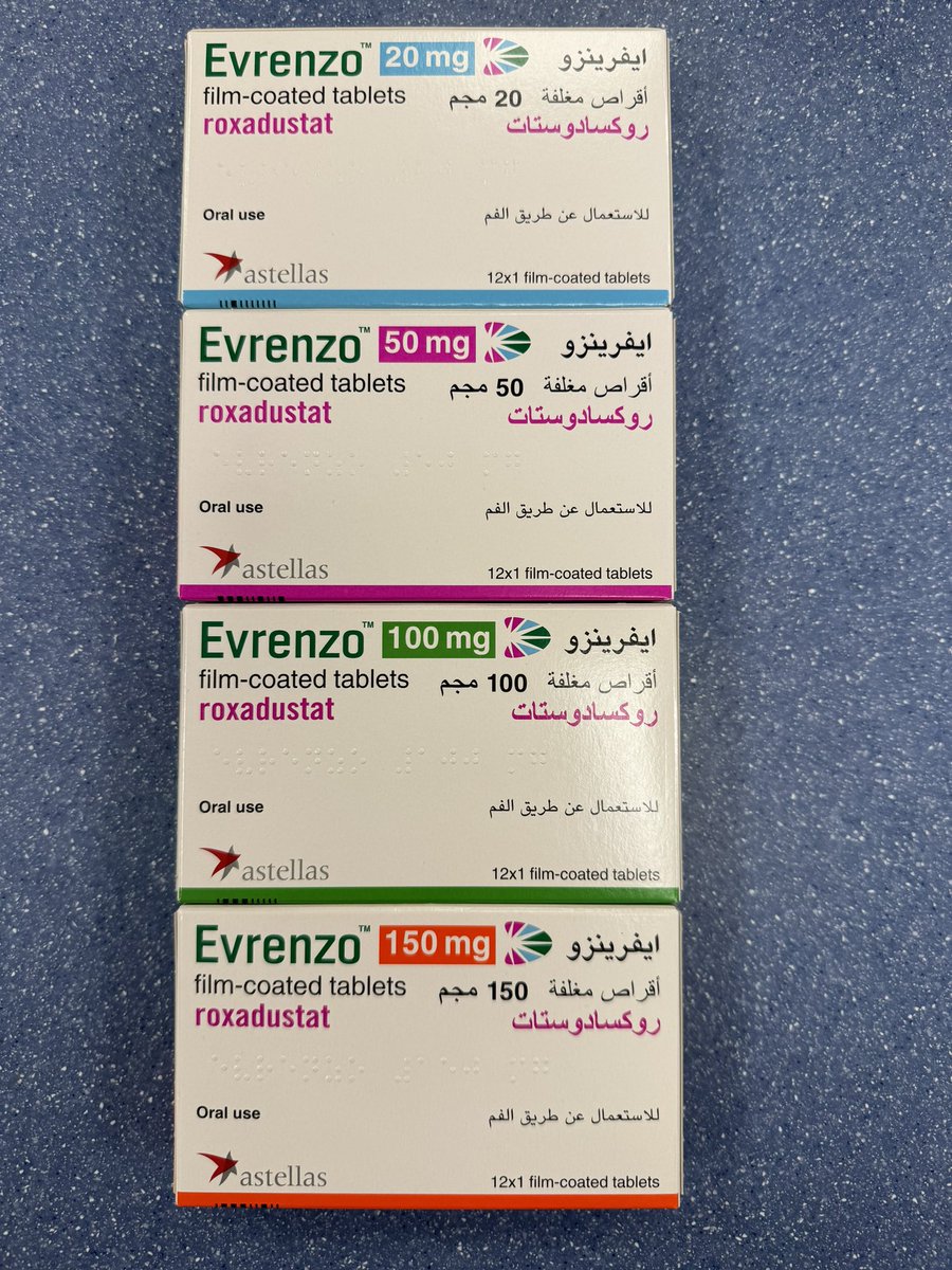 Banitoto's tweet photo. دواء جديد اسمه (Roxadustat) ألوانه حلوة طبعا 😁💕💜🩵🧡ويسوق تجاريا تحت اسم (EVRENZO) يستخدم للأنيميا المرتبطة بأمراض الكلى وهو عبارة عن حبوب ثلاث مرات بالأسبوع و تعدل الجرعة حسب الحاجة وعندك 5 تراكيز💊 تحتاجون تقرأون التفاصيل فيما يخص الداتا حقته… و ايش يميزه عن ال(Darbipoetin) و كمان انتبهوا اسمه العلمي يشبه دواء النقرس (Febuxostat)💊