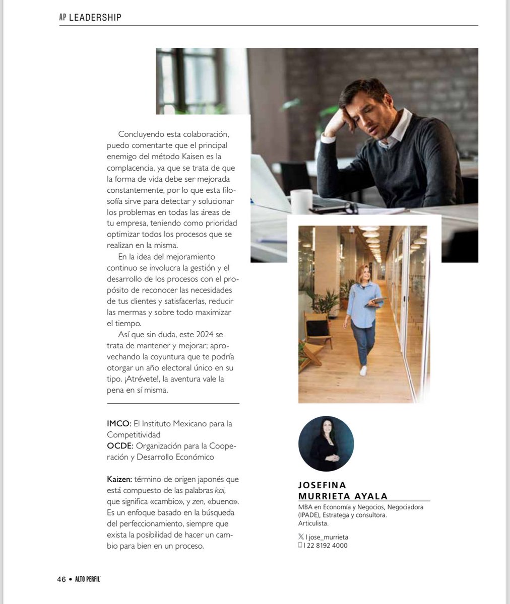 Les compartimos la colaboración de nuestra socia Jose Murrieta, en la Revista Alto Perfil de este 2024. Con un análisis de prospectiva en términos económicos y políticos; una gran oportunidad para el sector empresarial, con la filosofía Kaisen #Elecciones2024 #democracia #Mexico