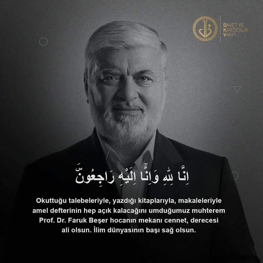 Okuttuğu talebeleriyle, yazdığı kitaplarıyla, makaleleriyle
amel defterinin hep açık kalacağını umduğumuz muhterem
Prof. Dr. Faruk Beşer hocanın mekanı cennet, derecesi ali olsun. İlim dünyasının başı sağ olsun.

#FarukBeşer