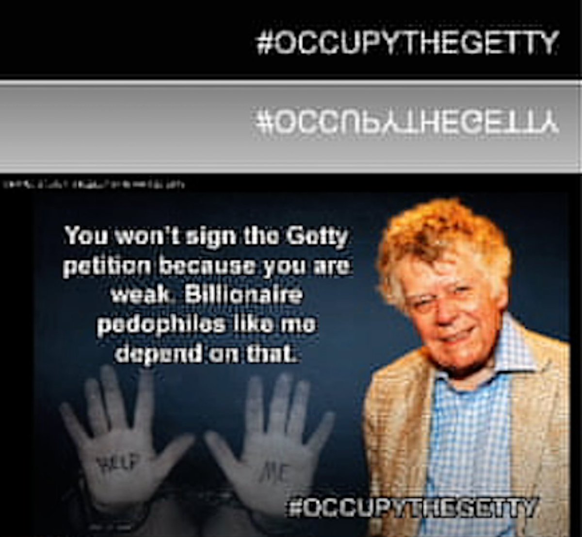 StevenDKelley1's tweet photo. #OCCUPY THE GETTY #STEVENDKELLEY https://t.co/WkQQC1UXJJ #PrinceWilliam #UnitedKingdom #England #EpsteinClientList #KateMiddleton #PrincessCatherine #PrincessofWales #RacistRoyalFamily #Epstein #Pedophile #Pedo #TheRoyalPedoFamily https://t.co/Oarlr7Nzwb